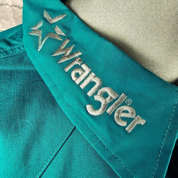 Wrangler Advanced Comfort Snap Front Shirt Embroidered Teal Green Size 3X - Picture 4 of 15